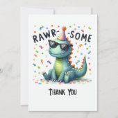 かわいい恐竜の「Rawr-some」子供の誕生日 サンキューカード (正面)