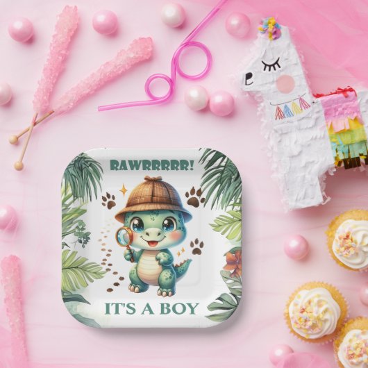 かわいい恐竜をテーマにしたベビーシャワー ペーパープレート (パーティー)