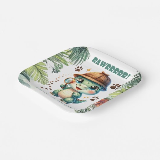 かわいい恐竜をテーマにしたベビーシャワー ペーパープレート (傾斜あり)