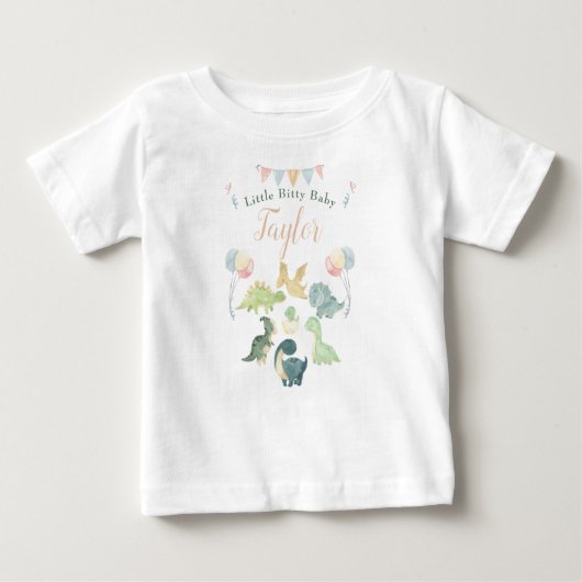 かわいい恐竜ウォーターカラー オーダーメイド ベビー ベビーTシャツ (正面)