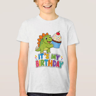 かわいい恐竜カップケーキ 私の誕生日です キッズTシャツ トライブレンドTシャツ