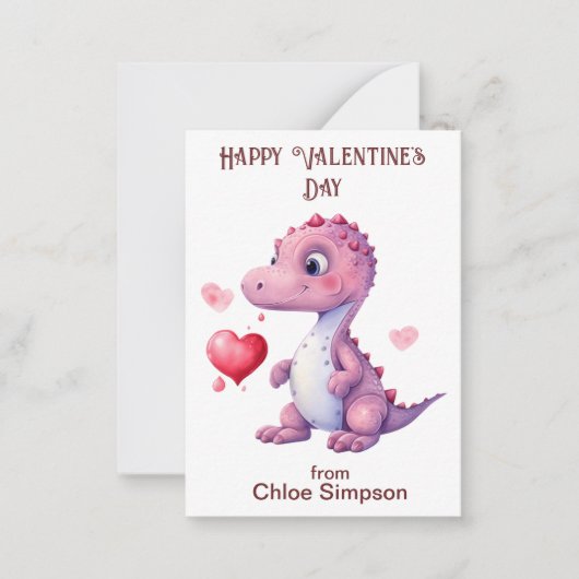 かわいい恐竜キッズバレンタイン教室パーティー ノートカード (正面)