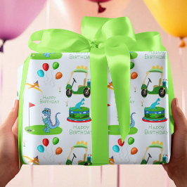 かわいい恐竜ゴルフテーマの子供の誕生日おめでとう ラッピングペーパー