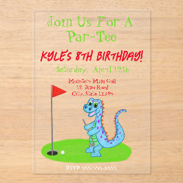 かわいい恐竜ゴルフテーマの子供の誕生日 アクリル招待状