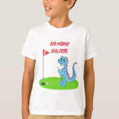 かわいい恐竜ゴルフテーマの子供の誕生日 Tシャツ (正面)