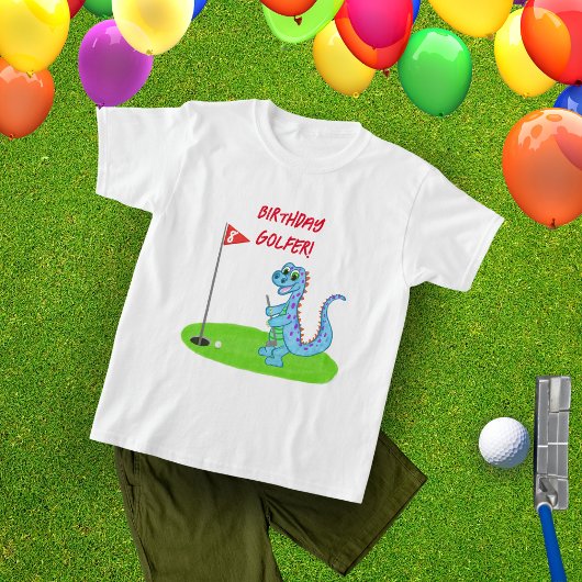 かわいい恐竜ゴルフテーマの子供の誕生日 Tシャツ