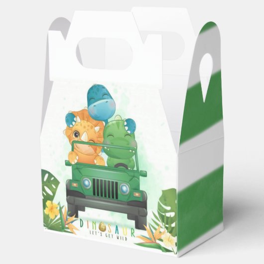 かわいい恐竜サファリ車の少年の赤ちゃんシャワー フェイバーボックス (オープン)