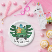 かわいい恐竜サファリ車の少年の赤ちゃんシャワー ペーパープレート (パーティー)