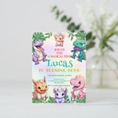 かわいい恐竜ジャングル 学校の子供たちの誕生日パーティーキ ポストカード (スタンド正面)