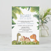 かわいい恐竜ジュラシックグリーンベイビーシャワー 招待状 (スタンド正面)