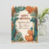 かわいい恐竜テーマの子供の誕生日パーティーの招待状 招待状 (スタンド正面)