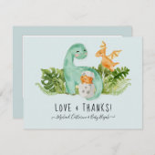 かわいい恐竜ディノサンキュー男の赤ちゃんシャワー サンキューカード (正面/裏面)
