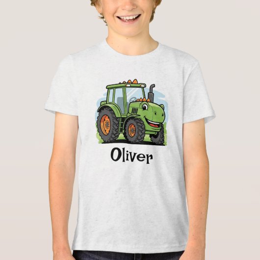 かわいい恐竜トラクター キッズ トライブレンドTシャツ (正面)