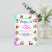 かわいい恐竜トラクター レインボー B2S 学校 誕生日 ポストカード (スタンド正面)