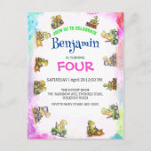 かわいい恐竜トラクター レインボー B2S 学校 誕生日 ポストカード (正面)