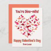 かわいい恐竜ハート 子供教室 バレンタインデー シーズンカード (正面/裏面)