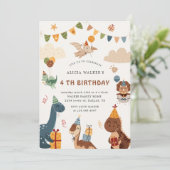 かわいい恐竜パーティー 動物 子供の誕生日 招待状 (スタンド正面)