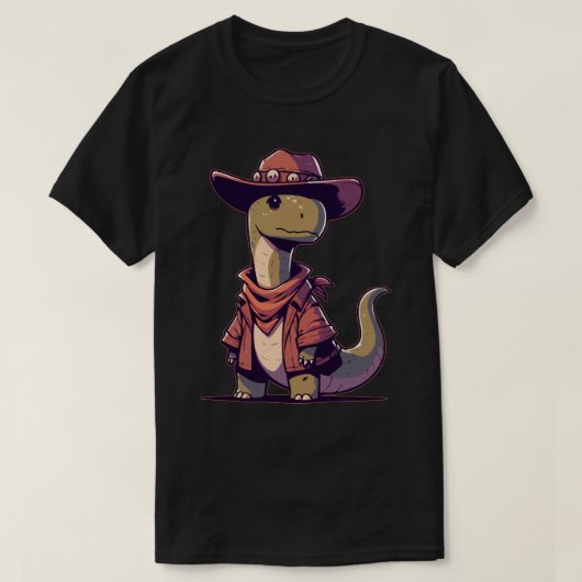 かわいい恐竜ブロントサウルスカウボーイ Tシャツ (デザイン正面)