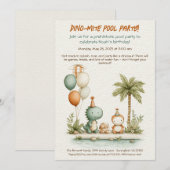 かわいい恐竜プールパーティーの誕生日招待状 招待状 (正面/裏面)