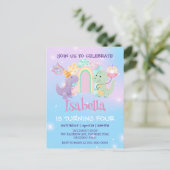 かわいい恐竜ユニコーンレインボーバルーン誕生日子供 ポストカード (スタンド正面)