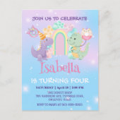 かわいい恐竜ユニコーンレインボーバルーン誕生日子供 ポストカード (正面)