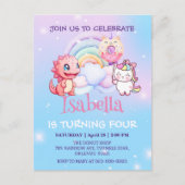 かわいい恐竜ユニコーンレインボーバルーン誕生日子供 ポストカード (正面)