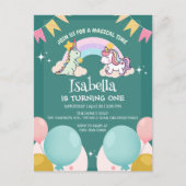 かわいい恐竜ユニコーンレインボーバルーン誕生日 ポストカード (正面)