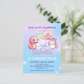 かわいい恐竜ユニコーンレインボー風船誕生日子供 ポストカード (スタンド正面)