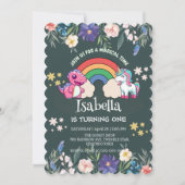 かわいい恐竜ユニコーン虹のフローラ誕生日の子供 招待状 (正面)