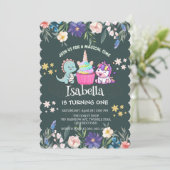 かわいい恐竜ユニコーン虹のフローラ誕生日の子供 招待状 (スタンド正面)