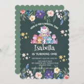 かわいい恐竜ユニコーン虹のフローラ誕生日の子供 招待状 (正面/裏面)