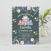 かわいい恐竜ユニコーン虹のフローラ誕生日の子供 招待状 (スタンド正面)