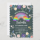 かわいい恐竜ユニコーン虹のフローラ誕生日の子供 招待状 (正面)