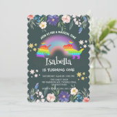 かわいい恐竜ユニコーン虹のフローラ誕生日の子供 招待状 (スタンド正面)