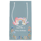 かわいい恐竜ユニコーン虹の花の誕生日の子供 スモールペーパーバッグ (正面)