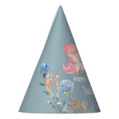 かわいい恐竜ユニコーン虹の花の誕生日の子供 パーティーハット (左)