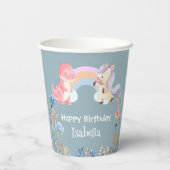 かわいい恐竜ユニコーン虹の花の誕生日の子供 紙コップ (裏面)