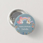 かわいい恐竜ユニコーン虹の花の誕生日の子供 缶バッジ (正面&裏面)
