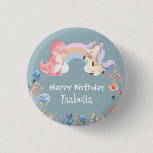 かわいい恐竜ユニコーン虹の花の誕生日の子供