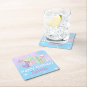 かわいい恐竜ユニコーン虹バルーン誕生日kid スクエアペーパーコースター (インサイチュ)