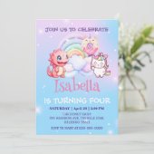 かわいい恐竜ユニコーン虹バルーン誕生日kid 招待状 (スタンド正面)