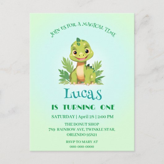 かわいい恐竜ワイルドジャングル動物園誕生日パーティーの少年たち ポストカード (正面)