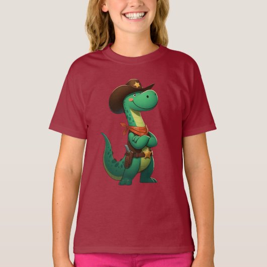 かわいい恐竜保安官/カウボーイ Tシャツ (正面)