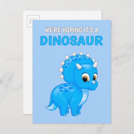 かわいい恐竜男の赤ちゃん妊娠の発表 案内ポストカード (正面/裏面)