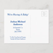 かわいい恐竜男の赤ちゃん妊娠の発表 案内ポストカード (裏面)