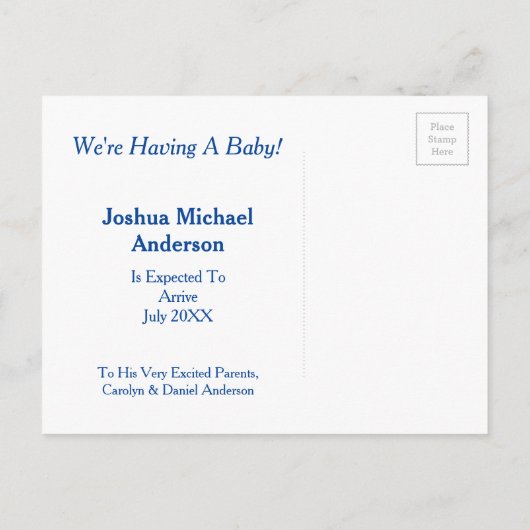 かわいい恐竜男の赤ちゃん妊娠の発表 案内ポストカード (裏面)