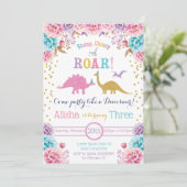 かわいい恐竜誕生日招待状for Girl 招待状 (スタンド正面)