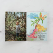 かわいい恐竜遊の男の子の1歳の誕生日 招待状 (内部)