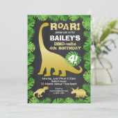 かわいい恐竜金ゴールドトロピカルチャルクボード誕生日 招待状 (スタンド正面)