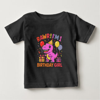 かわいい恐竜1歳の誕生日ガール ベビーTシャツ